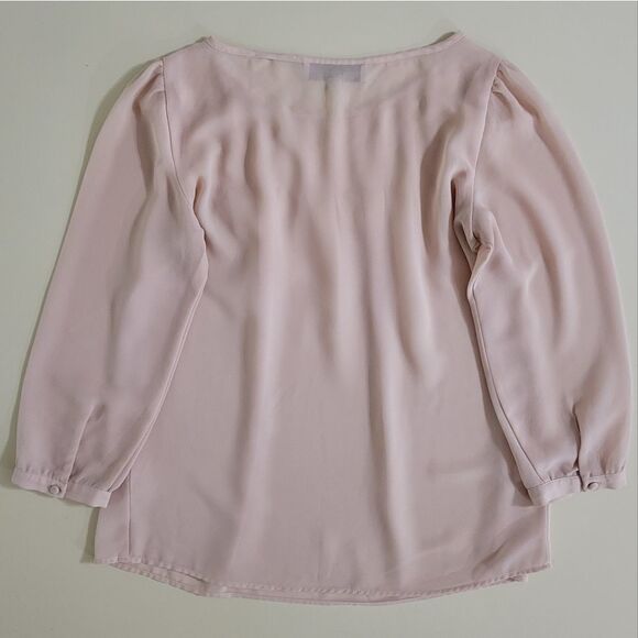 Loft Women's Blush Pink Sheer Pleated Yoke Blouse - Picture 10 of 10